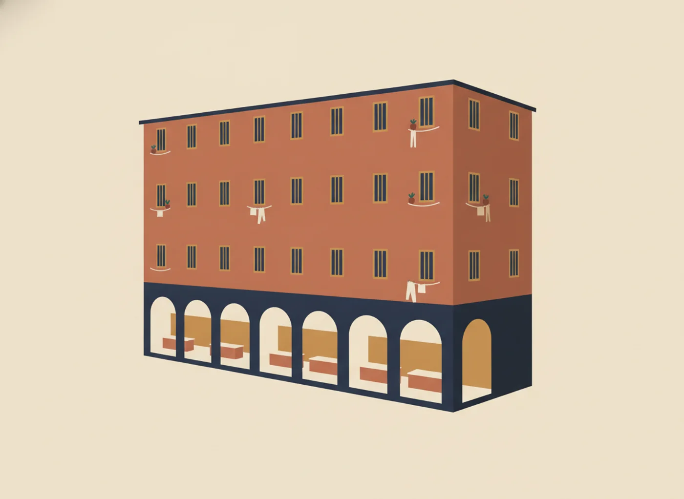 Ilustração de uma insula romana — o primeiro edifício de apartamentos da história
